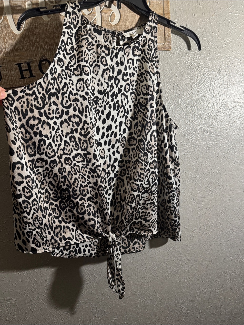 E&M Leopard Print Tie-Front Tank Top